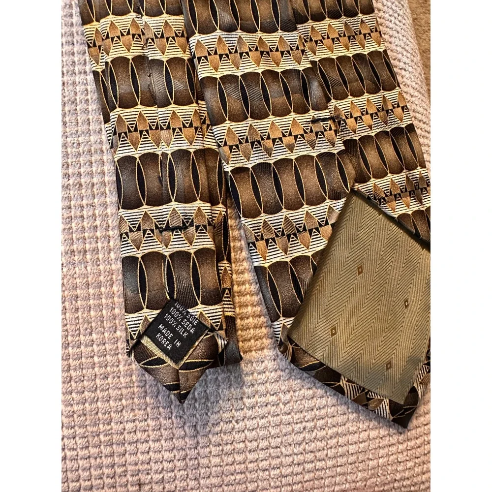 Di Maggio Tie Mens Brown Bronze Gold‎ Geometric Silk Hand Made Necktie 4in Wide